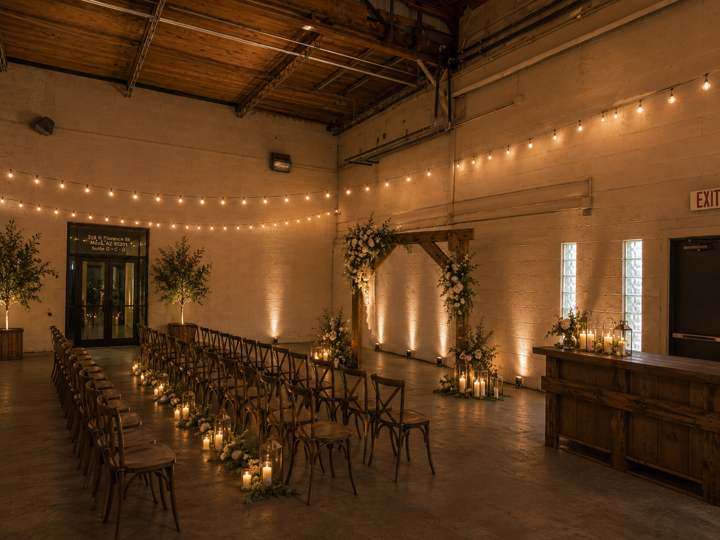 Ceremony aisle inside the restored event hall