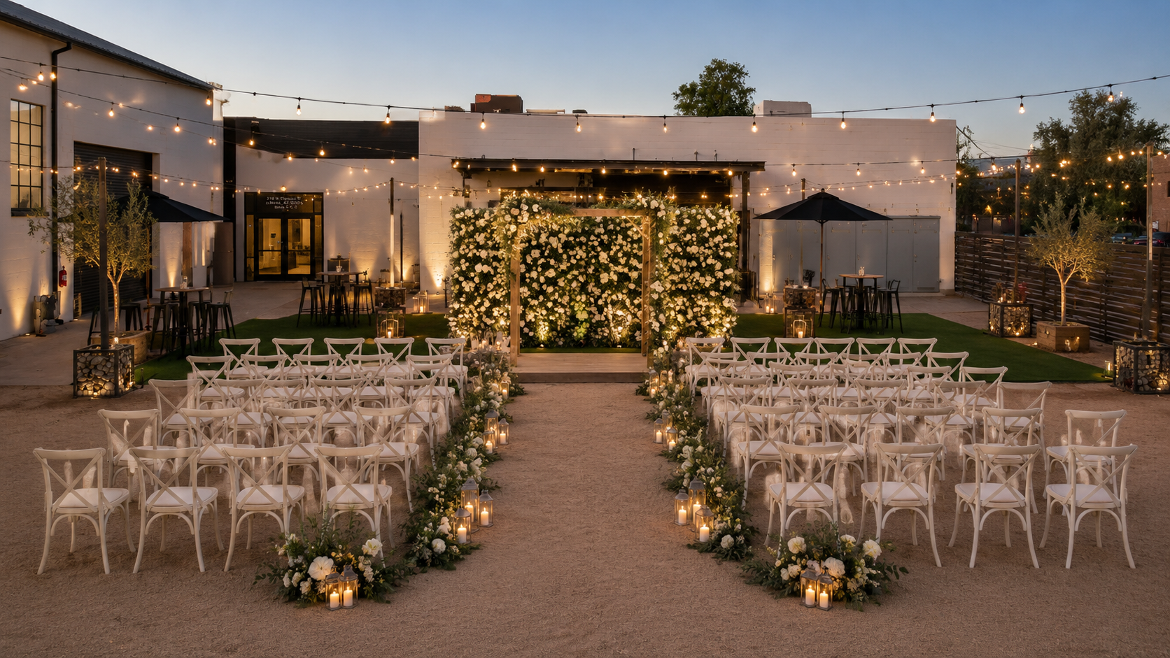 Outdoor courtyard ceremony setup at Terminal 318
